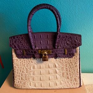 Purple & Cream Birkin Style 25cm handbag